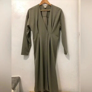 H&M Wrap Calf-length Dress pleated seam at waist Khaki green Size 10‎ Casual